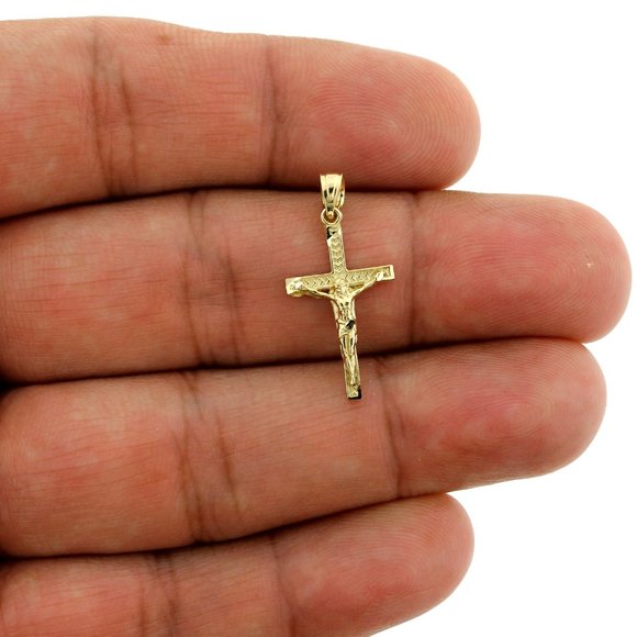 Real 10K Yellow Gold Diamond Cut Cross Pendant - Picture 2 of 7